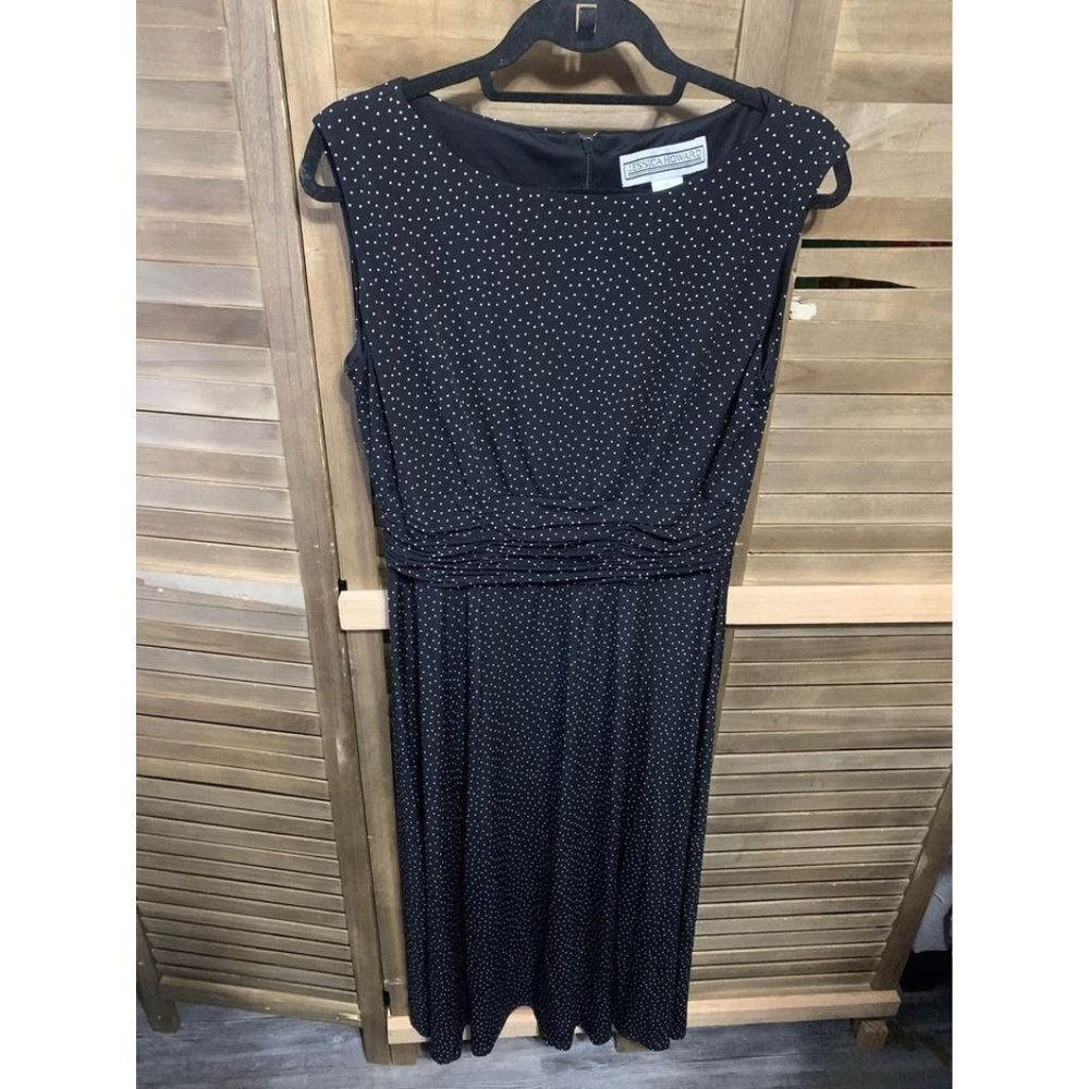 Vintage Jessica Howard Business Casual Maxi Dress Black Polka Dot Womens Size 12